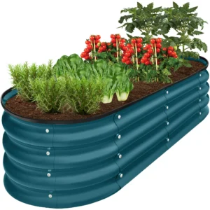 4x2x1ft Outdoor Raised Metal Oval Garden Bed, Planter Box, Peacock Blue