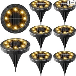 8 Pack, IP68, Solar Powered Ground Lights